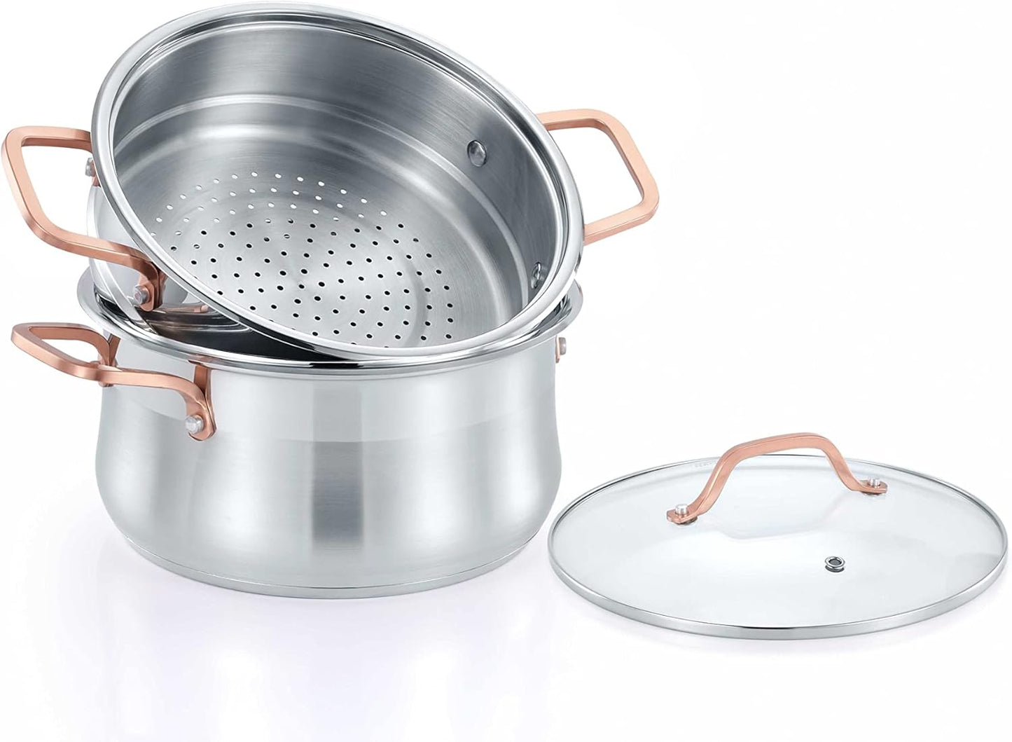 CONCORD Premium Stainless Steel 2 Tier Steamer w/Rose Gold Handles 22 cm