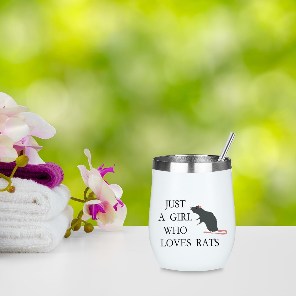 Cute Funny Rats 12 oz Tumbler, Wine Tumbler Insulated Wine Glass with Lid, Rat Gifts for Women Girls Rat Decor Stuff Merch for Friend Daughter Sister Bestie Animal Lover Friendship Christmas Birthday