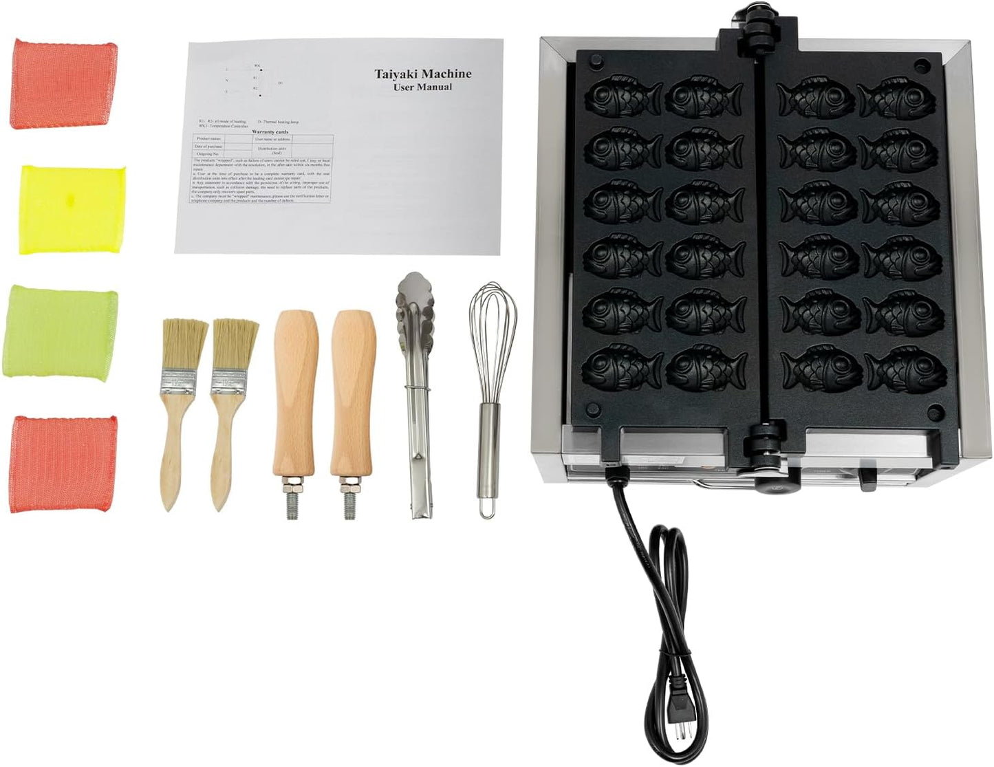 1800W Commercial Taiyaki Fish Waffle Maker, 12 Grids Electric Waffle Maker Non-Stick Stainless Steel Belgian Waffle Iron w/Time & Temper Adjustable|180° Rotating, Large Waffle Machine for Restaurant