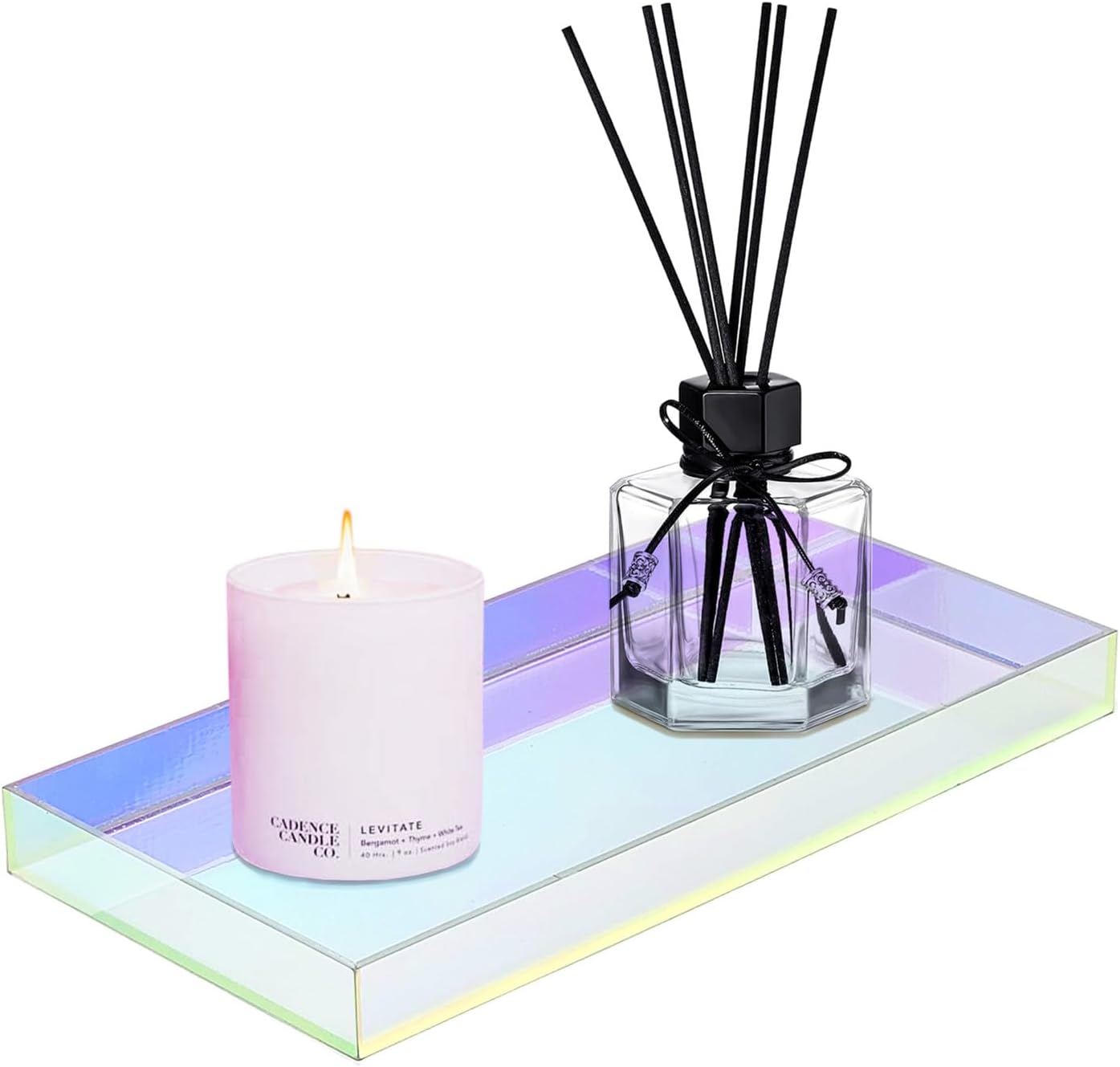 ROYALITA Acrylic Tray Bathroom Tray for Countertop, Guest Towel Holder Tray for Napkin Perfume Jewelry Makeup, Vanity Trays for Soap Dispenser, Aromatherapy, Cup & Candle, Iridescent