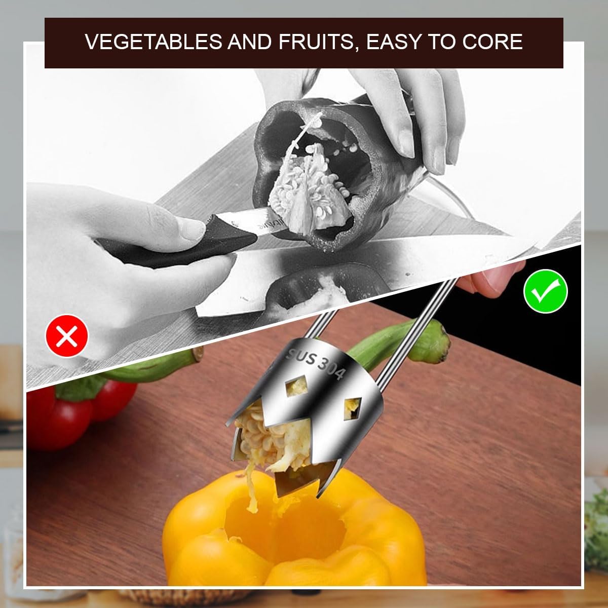 Red Bell Pepper Seed Corer,Multifunction Stainless Steel Pepper Corer Seed Remover Tool, Kitchen Utility Gadgets for Cored Bell Peppers, Apples, Pears