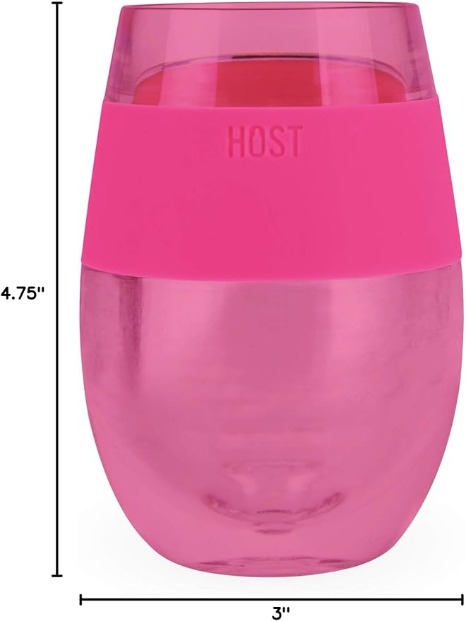 Host Cooling Cup Set of 1 Plastic Double Wall Insulated Freezable Drink Chilling Tumbler with Freezing Gel, Wine Glasses for Red and White Wine, 8.5 oz, Translucent Magenta