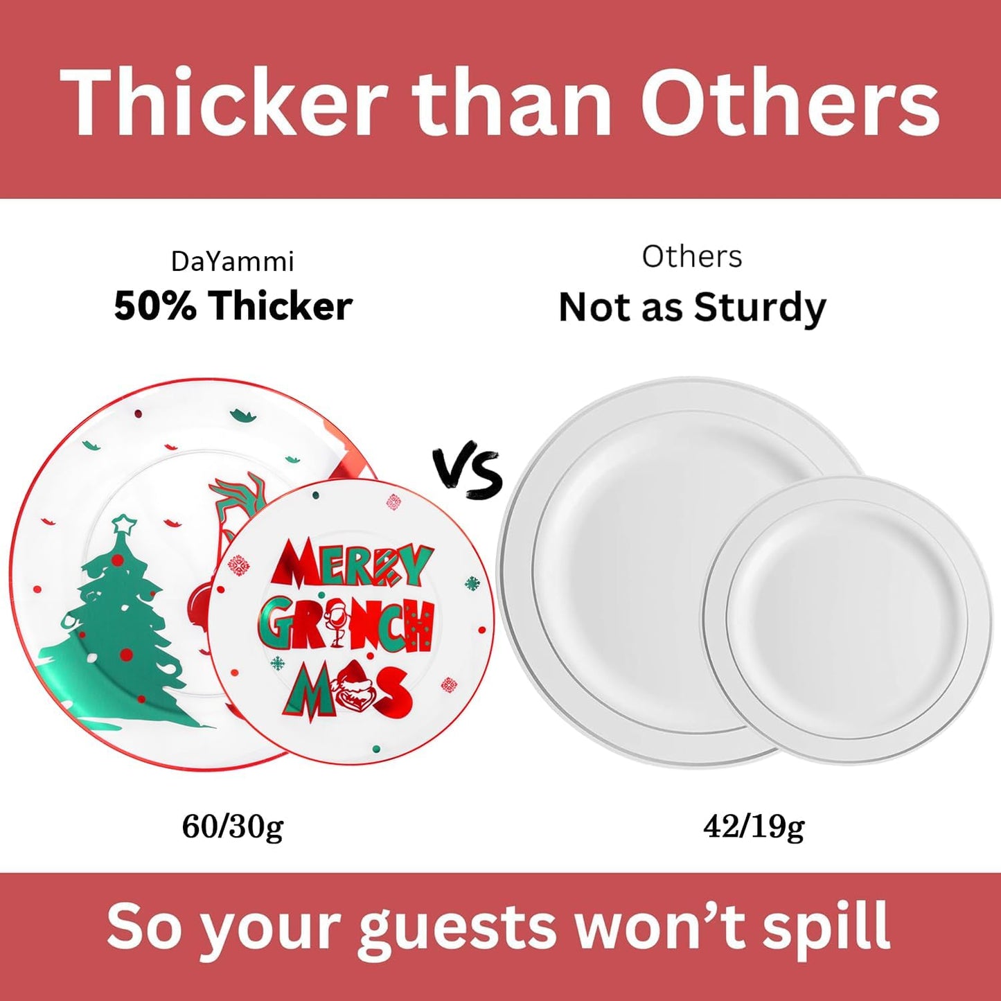 DaYammi 210Pcs Clear Green Monster Plastic Plates Disposable Christmas Dinnerware Set Include 30 Dinner Plates,30 Dessert Platos,30 Forks,30 Knives,30 Spoons,30 Cups,30 Napkins for Christmas Party