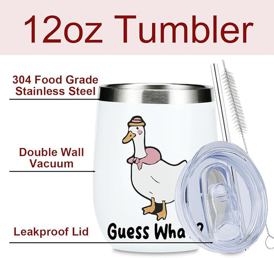VICBOU Cute Funny 12 oz Tumbler, Wine Tumbler Insulated Wine Glass with Lid, Duck Gifts for Girls Boys Women Men Mom Animal Lovers Duck Supplies Accessories Friendship Appreciation Christmas Birthday