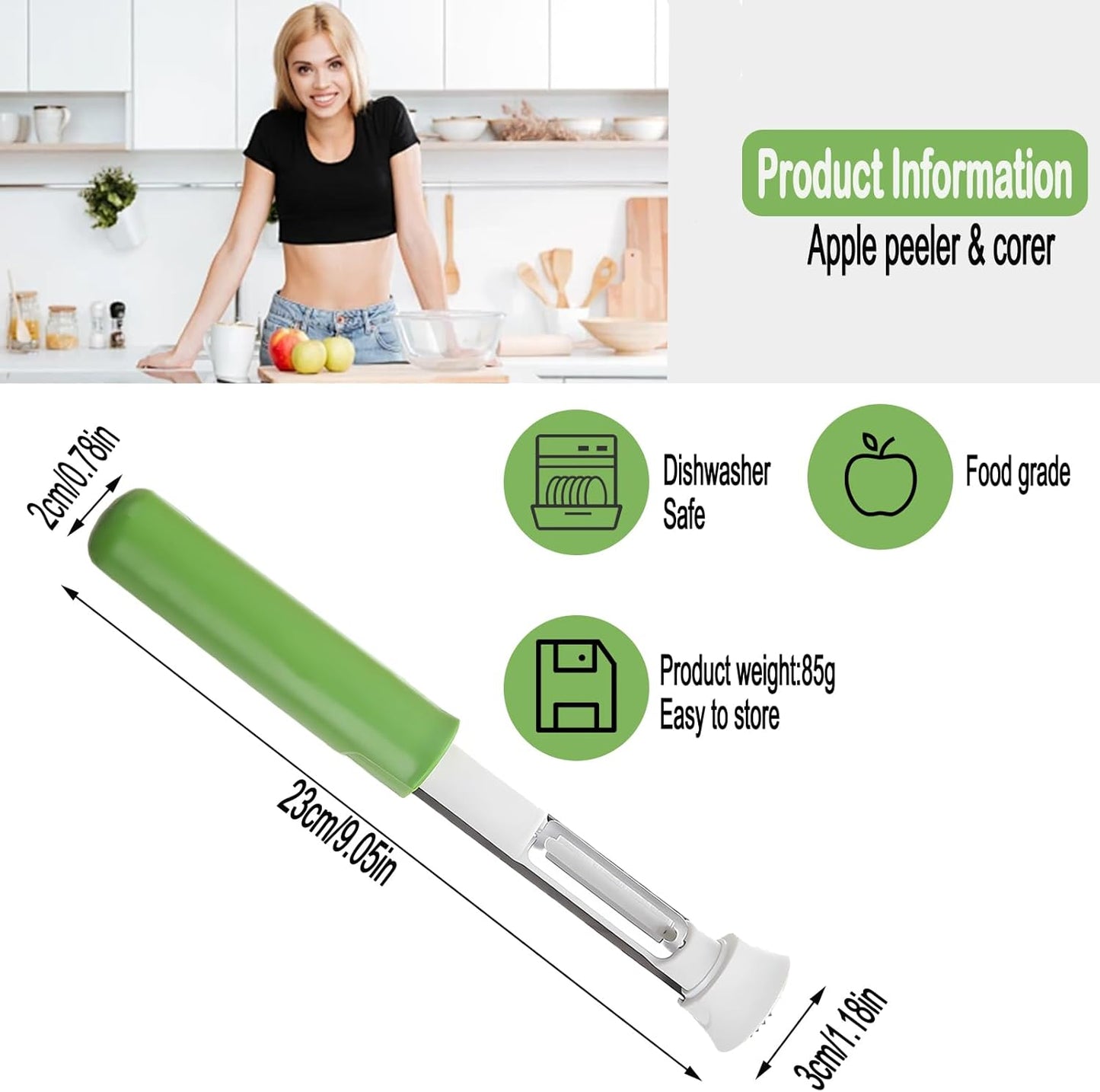 2 in 1 Apple Core Removal, Apple Peeler and Corer Tool, Stainless Steel Kitchen Core Removal Tool,Fruit Corer for Cored Apples, Pears, Bell Peppers, Cakes