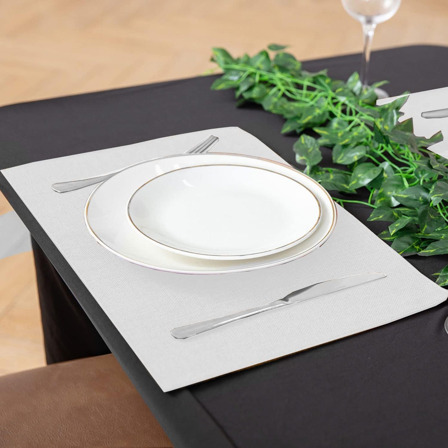 Cloth White Placemats Set of 8, Linen Type Fabric Placemats Machine Washable Heat Resistant Placemats Polyester Place Mats for Halloween, Thanksgiving and Christmas Dining Table (White)