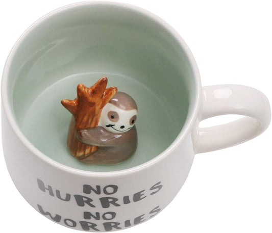 3D Animal Coffee Mug Sloth Inside,Cute Handmade Figurine Ceramics Cup 12 oz,Christmas&Birthday&Mother's Day Surprise for Friends Family or Kids,Best Office Cup Couple Mug (Sloth)