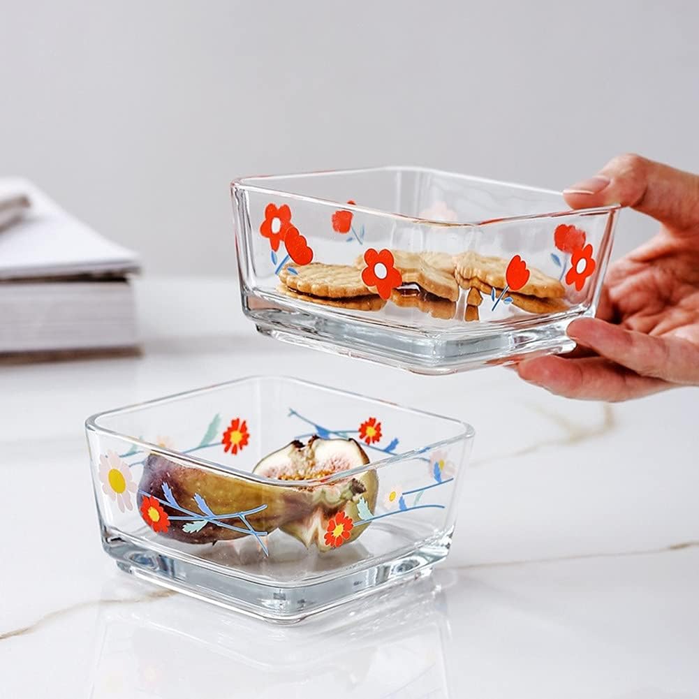 9 OZ Small Flower Candy Dish Floral Candy Bowl Cute Square Daisy Glass Bowl for Snack,Dessert,Fruit,Icecream,Yogurt,Dipping,Prep,Mini Clear Serving Bowl