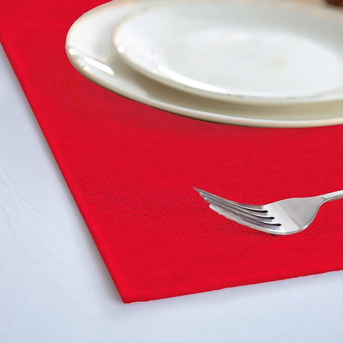 Linen Type Fabric Placemats Set of 4, Machine Washable, Heat Resistant, Wrinkle Free Thick Polyester Kitchen Place Mats for Dining Table (Red)