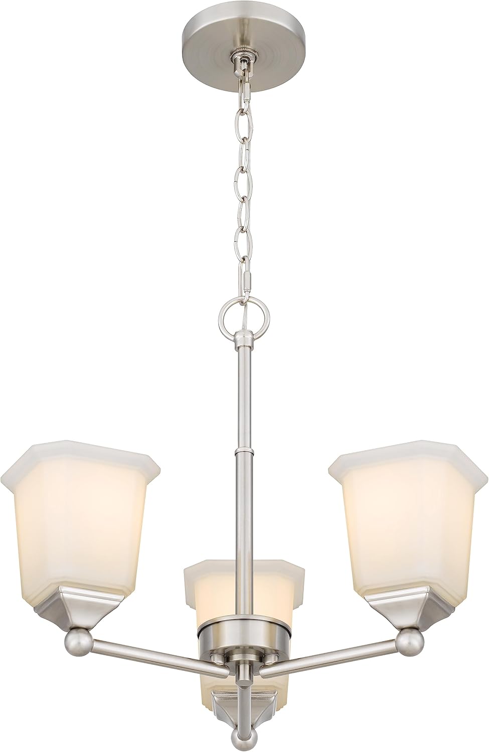 Nox 3-Light Chandelier Pendant Ceiling Light Brushed Nickle White Glass Shade Adjustable Height for Hallway, Entryway, Passway, Dining, Bedroom, Kitchen, Balcony Living Room