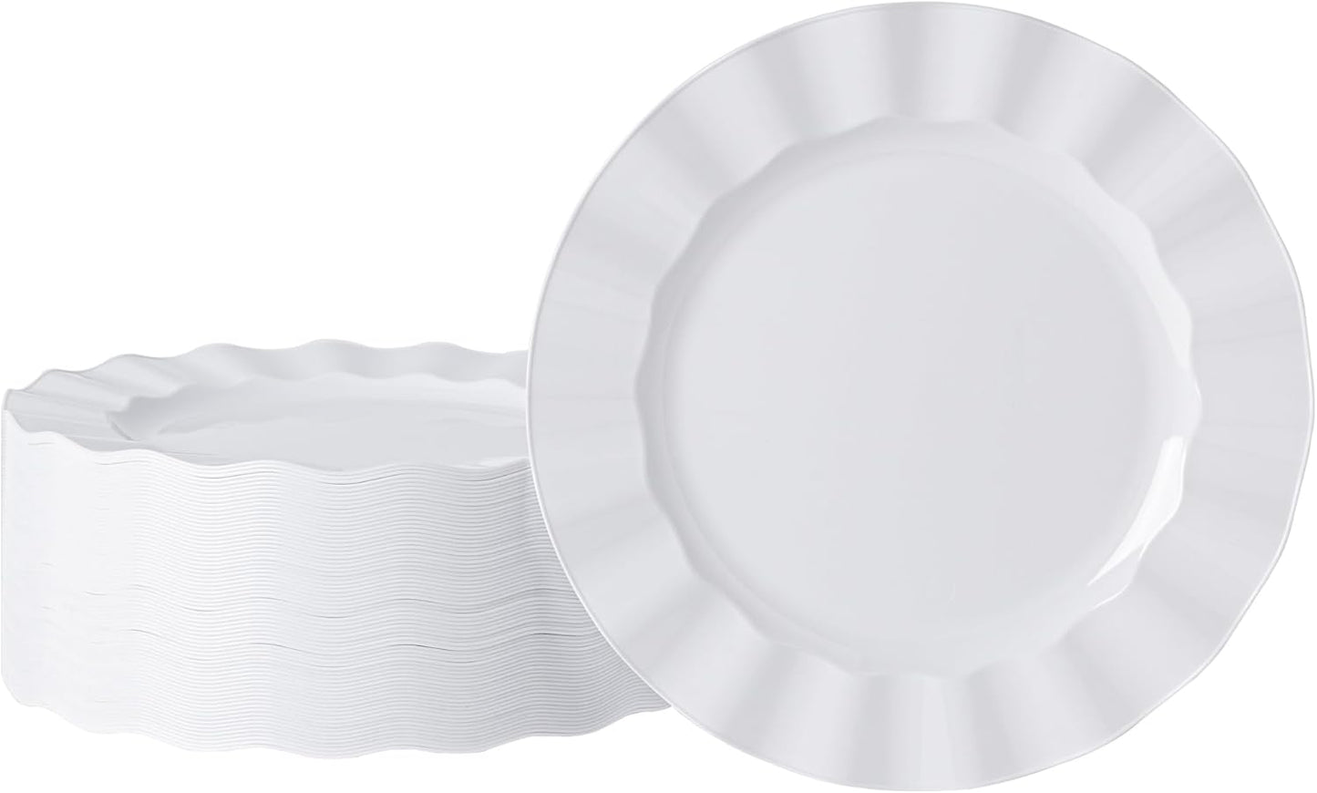 72 Pack White Plastic Plates, 10" Disposable Wave Dinner Plates Elegant Heavy Duty Serving Dishes for Party, Wedding, Thanksgiving, Christmas
