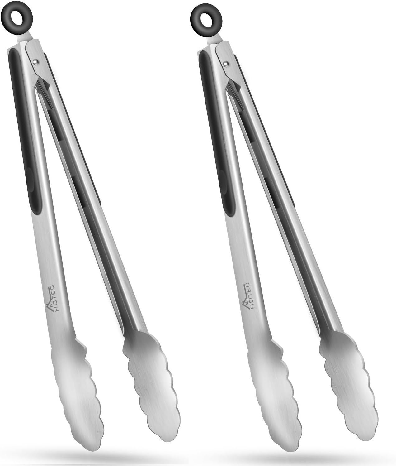 Hotec Stainless Steel Kitchen Tongs, Set of 2-12", Locking Metal Food Tongs for Cooking, Serving, BBQ, Grill Non-Slip Grip
