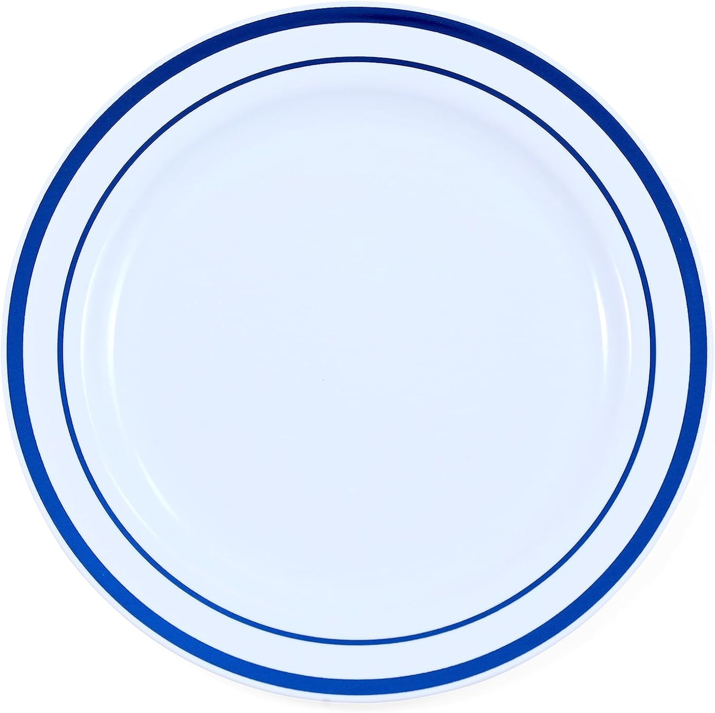 120-Piece Salad Plastic Plates Set - Premium Disposable Plates for Party - White with Blue Rim