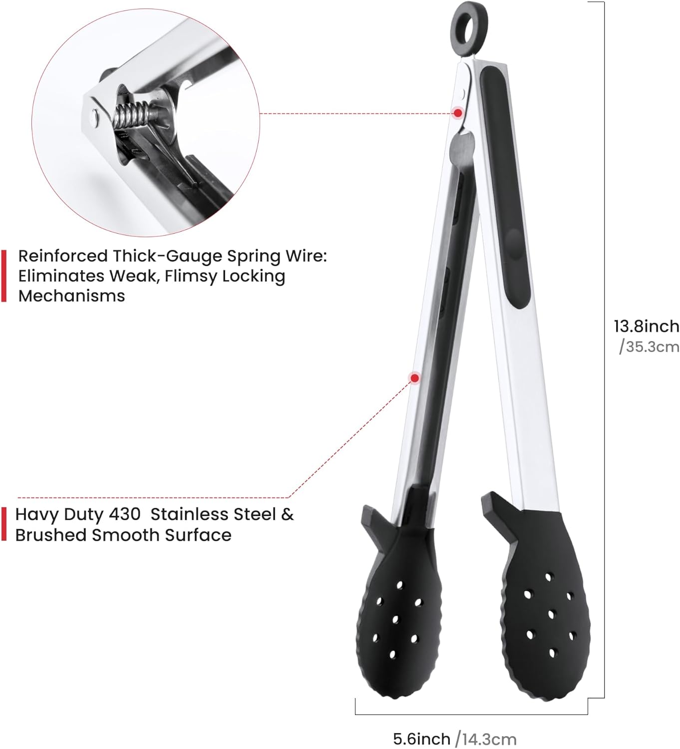 12 Inch Silicone Cooking Tongs, 600ºF Heat Resistant Kitchen Tongs with Silicone Tip & Integrated Tool Rests for Cooking, Grilling, Tossing Salad, Serving Food, Non-Stick & Dishwasher Safe (Black)