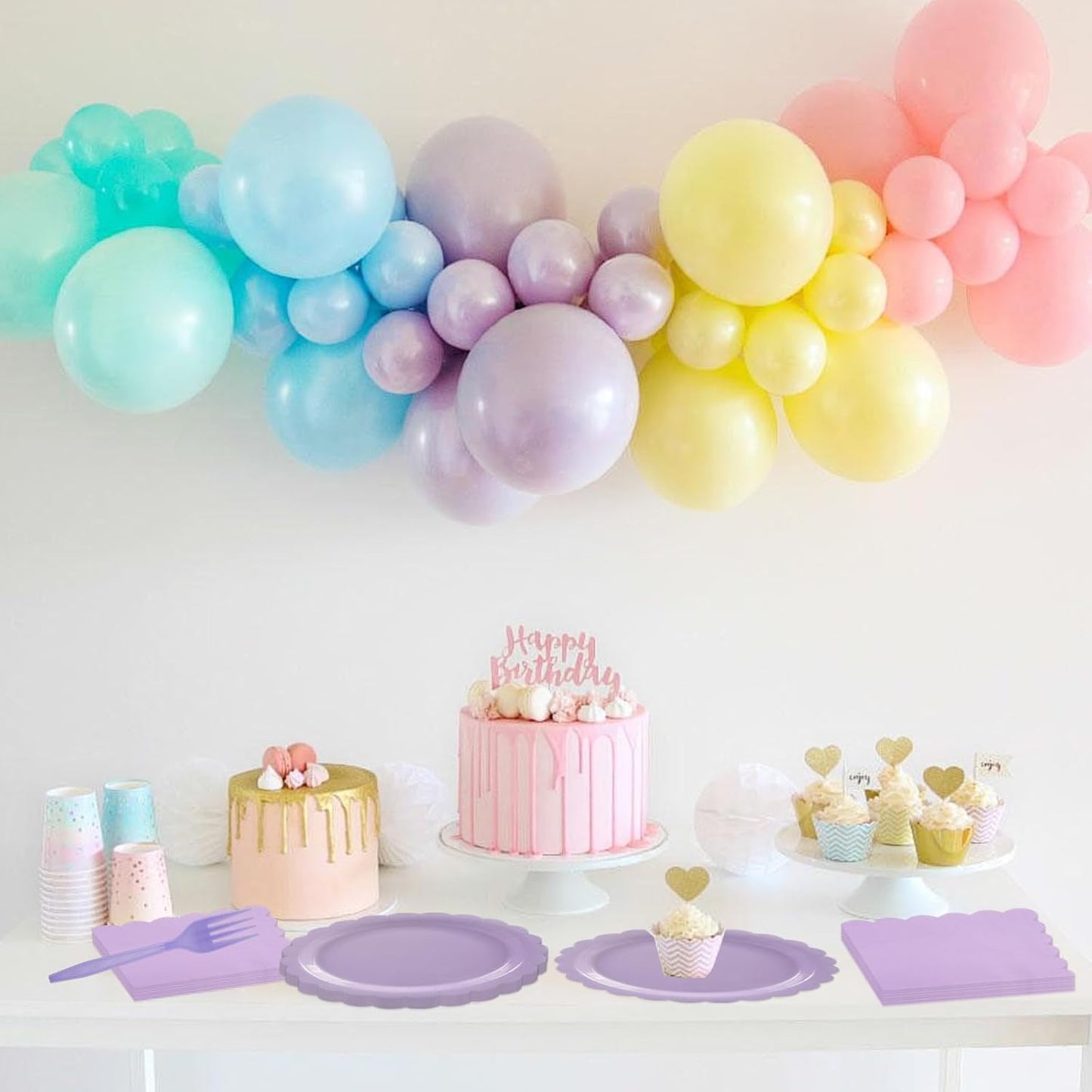 75Pcs Purple Paper Plates-7IN Solid Color Scalloped Disposable Birthday Dinnerware Dinner Party Plates Nakpins Forks for Graduation Baby Shower Bridal Wedding Birthday Party Table Decor-25 Guests