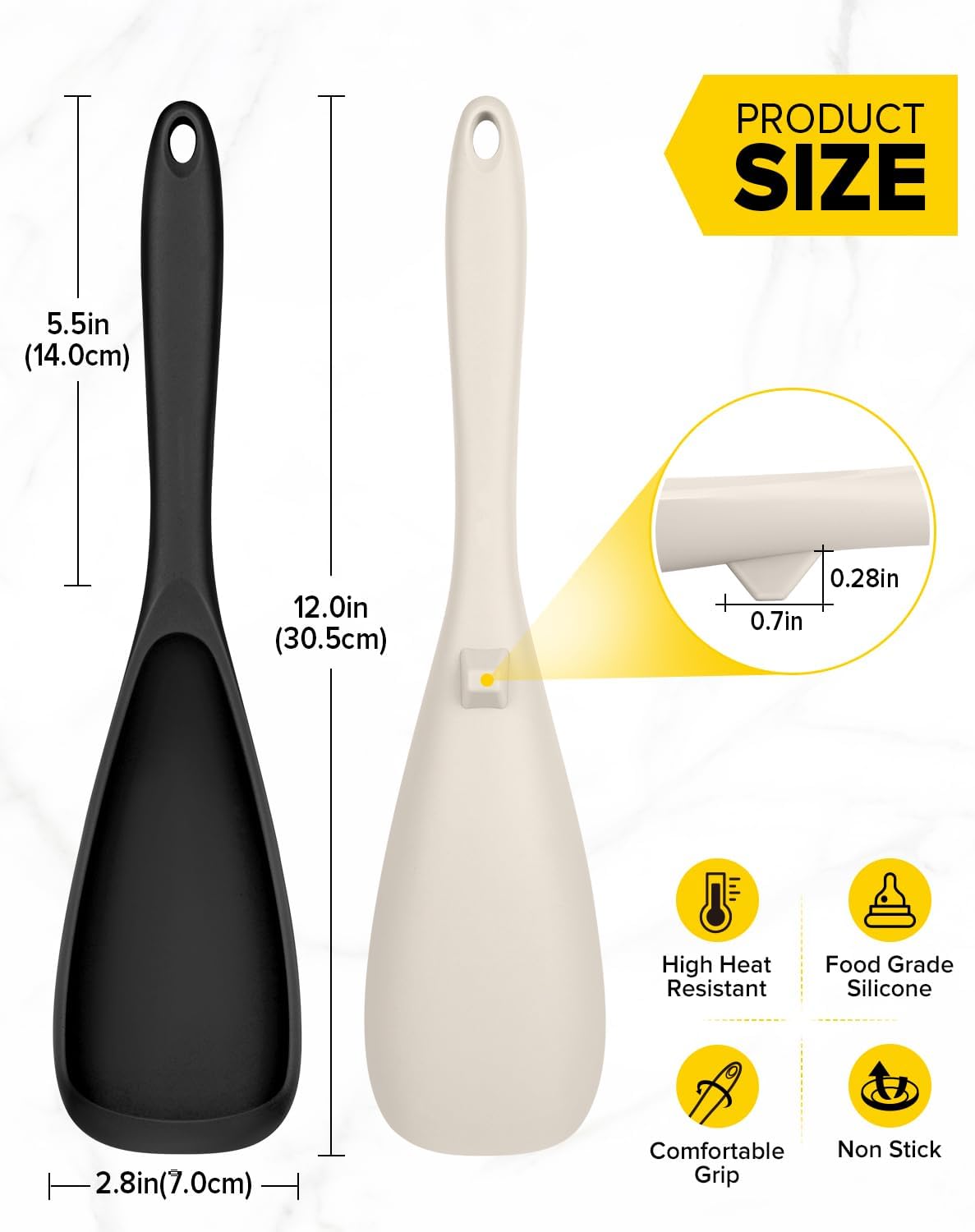 Pack of 2 Cooking Spoons for Non Stick Cookware, Multifunction Spatula Spoon BPA-Free, One-Piece Design, Suitable for Scooping, Scraping, Serving and Mixing(BLACK-KHAKI)
