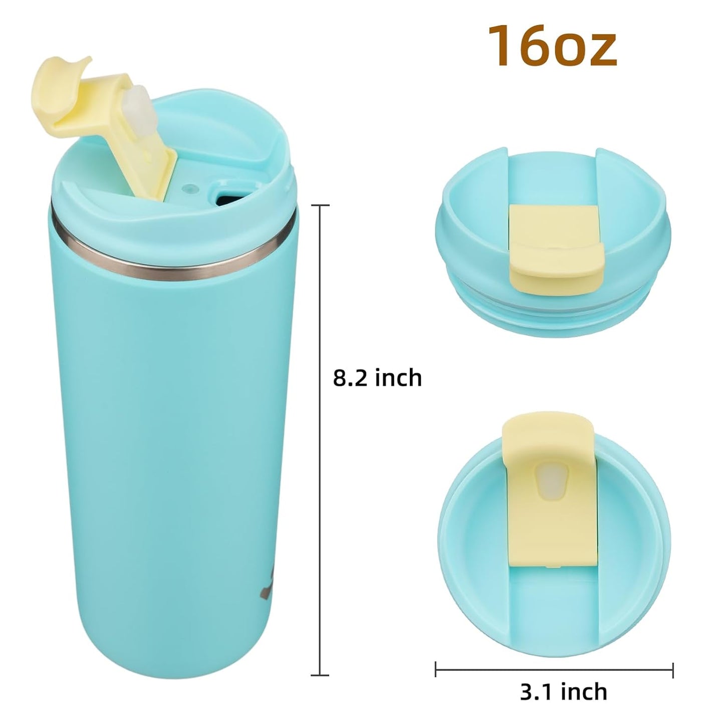 Tumbler with Lid, 16 oz Travel Coffee Mug Double Wall Vacuum Stainless Steel Thermal Metal Cup Insulated Water Bottle,Ice Blue