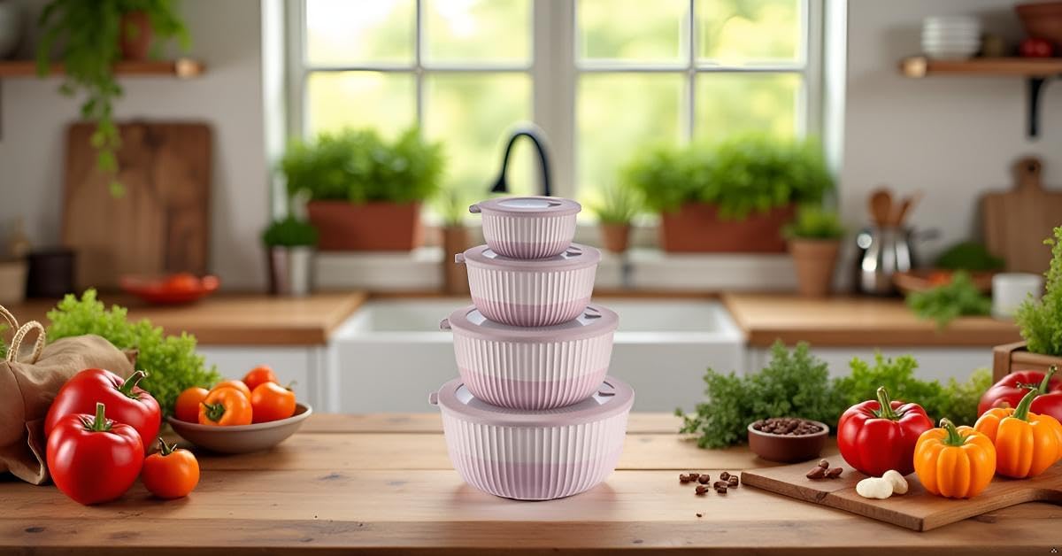 Mixing Bowl Set with Airtight Lids-8-Piece Nesting,stackable Plastic Kitchen Bowls for Mixing & Food Prep-BPA-Free,Dishwasher,Microwave & Freezer Safe