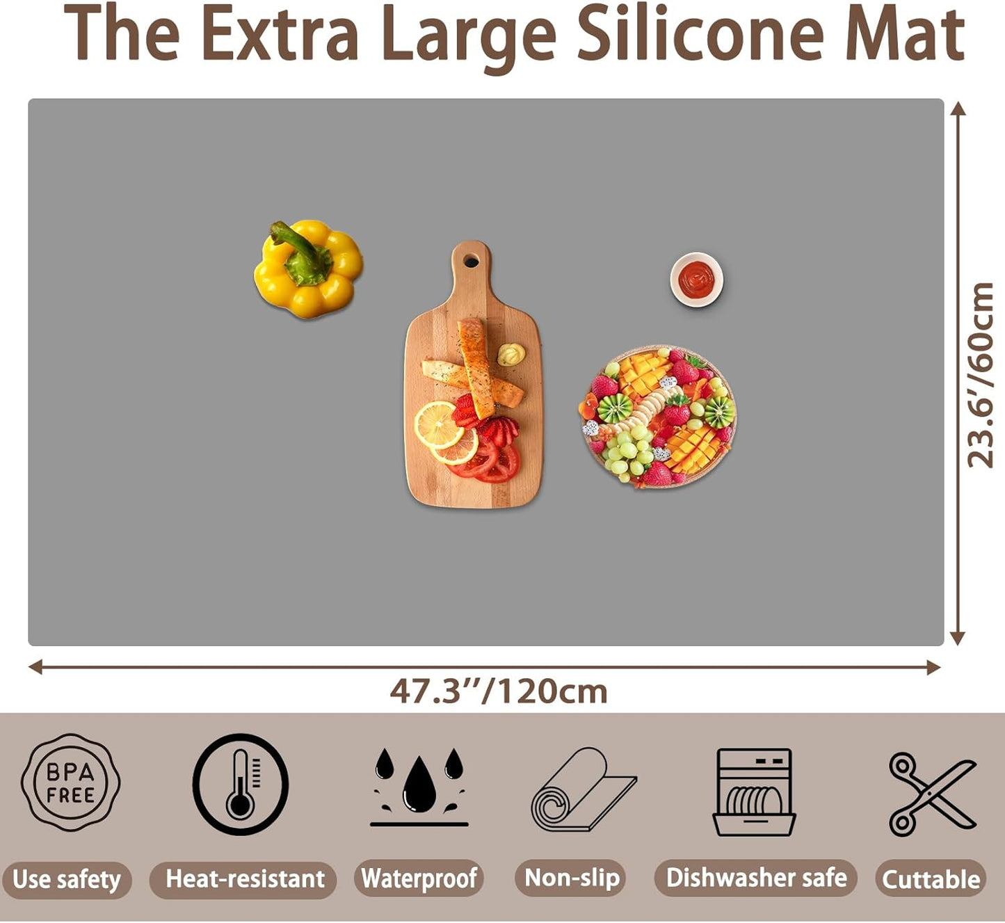 47.3''x23.6'' Extra Large Silicone Mat for Kitchen Counter, 1.4MM Thick Non-Slip Heat Resistant Countertop Protector, Waterproof Durable Kitchen Mat for Countertops, Islands (Black)