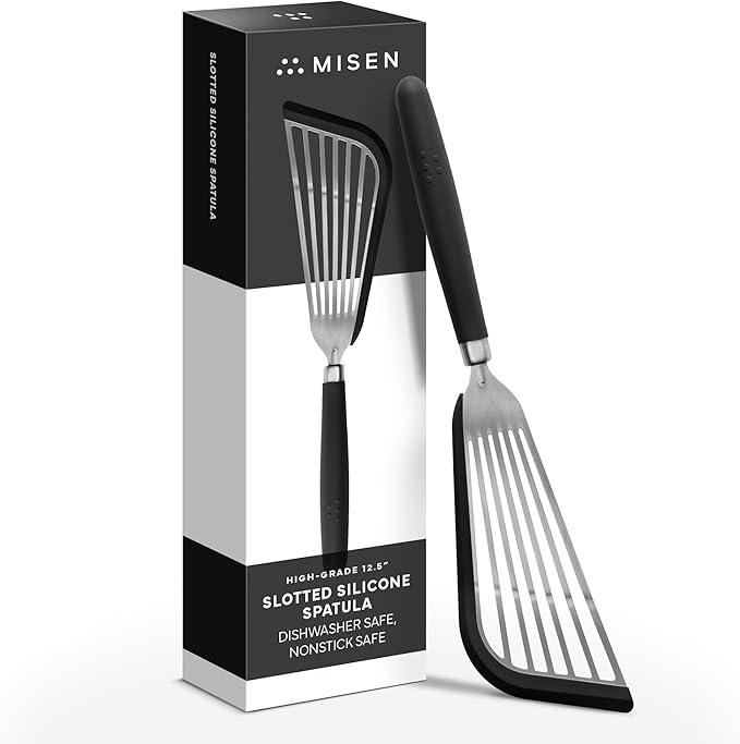 Misen Fish Silicone Spatula - Slotted Turner for Cooking - Perfect for Frying - Heat Resistant - Dishwasher Safe -1mm Thick Flexible Flipper - Soft Silicone Grip Handle for Easy Use