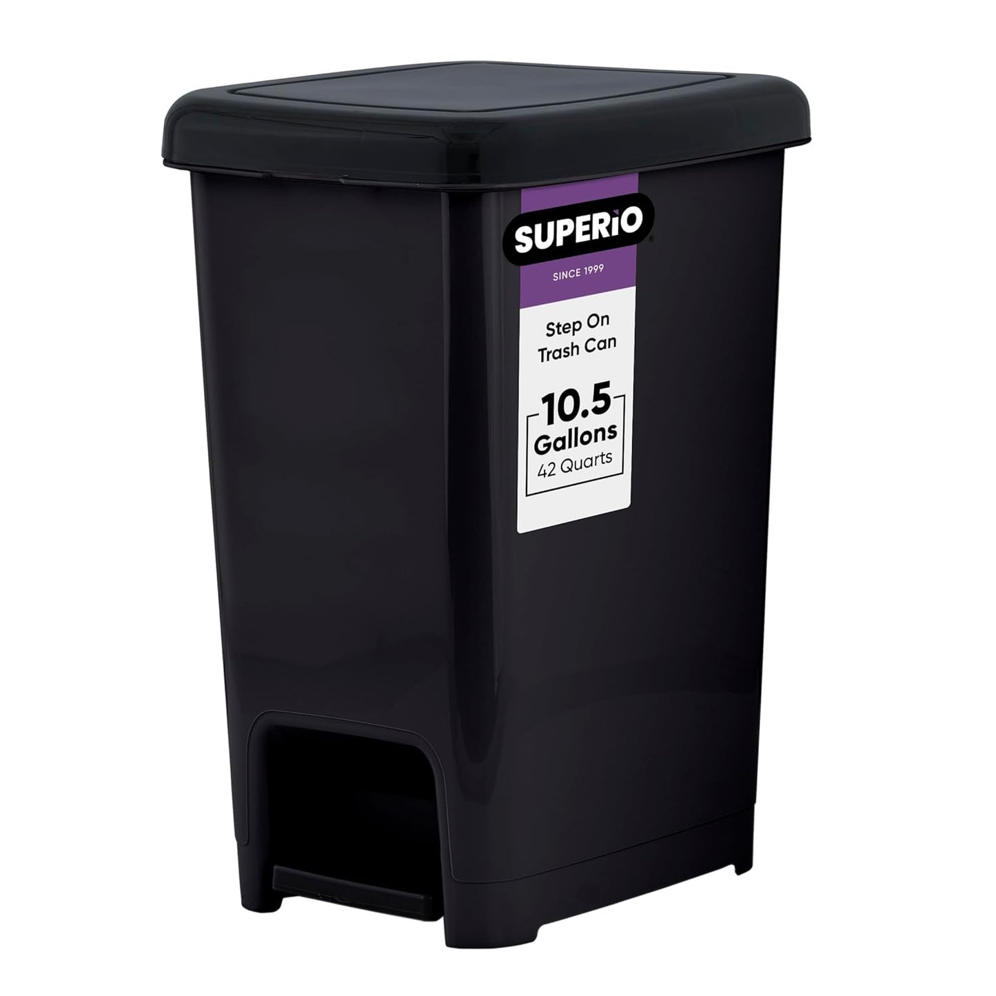 Superio Slim Trash Can with Foot Pedal – 10.5 Gallon Step-On Trash Can with Lid, Large Plastic Garbage Can, Trashcan for Bathroom, Kitchen, Office, Bedroom, Dorm Room, Patio, – Black