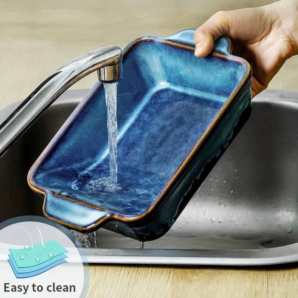 Bakeware Set, Ceramic Baking Dish Set, Rectangular Casserole Dish Set, lasagna Pan, Baking Pans Set for Cooking, Cake Dinner, Kitchen, 9 x 13 Inches, Reactive Glaze 3-Piece (Nebula Blue)