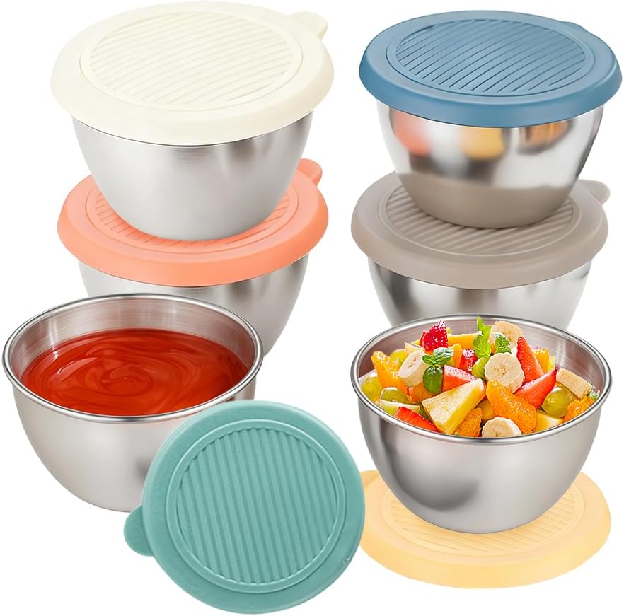 6 Pack Salad Dressing Container To Go, 2.7 oz Small Condiment Containers with Lids, Reusable Stainless Steel Sauce Cups, Leakproof Silicone Lids for Lunch Bento Box, Picnic and Travel (6)