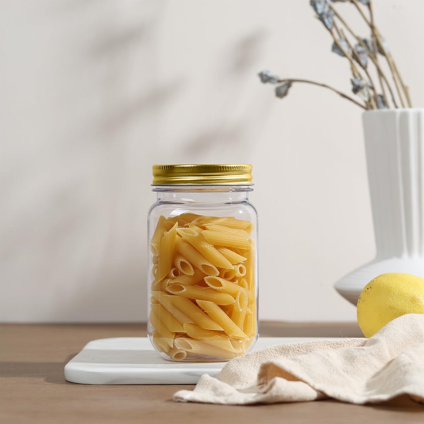 novelinks 16 oz Clear Plastic Jars with Screw-On Lids - BPA-Free Refillable Storage Containers for Slime, Food, Crafts, Kitchen & Household Use (20 Pack,Gold)