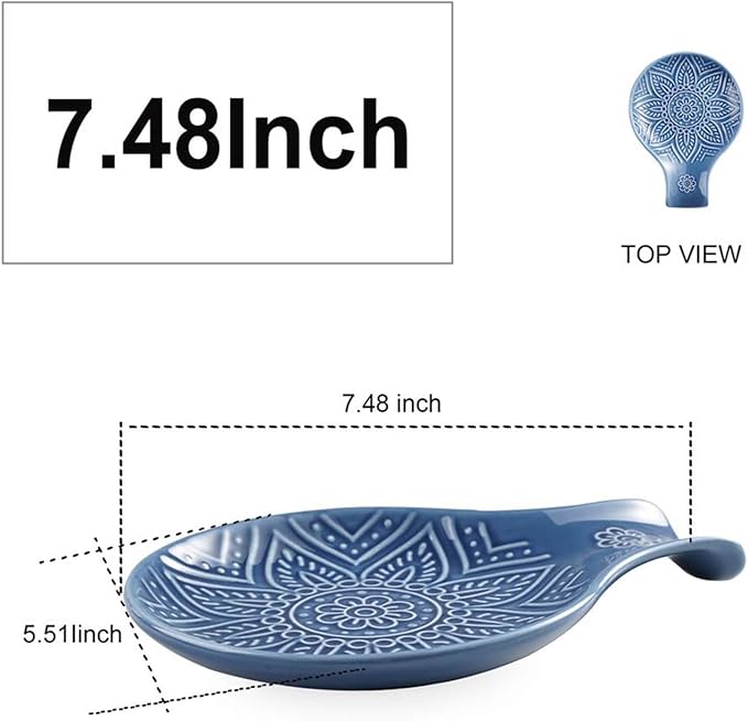Ceramic Spoon Rest, 7.48 Inches Spoon Holder for Kitchen Counter, Kitchen Accessories, Dishwasher Safe, Dark Blue