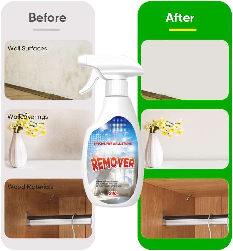 2025 Mould Cleaner Spray| Highly Effective Multi-Surface Fast-Acting Stain Remover for Kitchen, Bathroom,Wall,Tile|Wall Cleaner Spray without Damaging (8 fl oz*3)