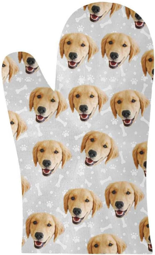 Customized Dog Oven Mitt with Picture, Personalized Oven Mitt with Your Photo Customized Unisex Cat and Dog Mitt Gifts - Grey Dog