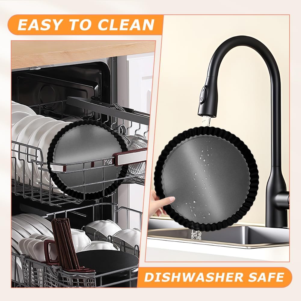 8inch Tart Pan Non-Stick Carbon Steel Quiche Pan Removable Bottom Pie Pans for baking Quiche Baking Dish