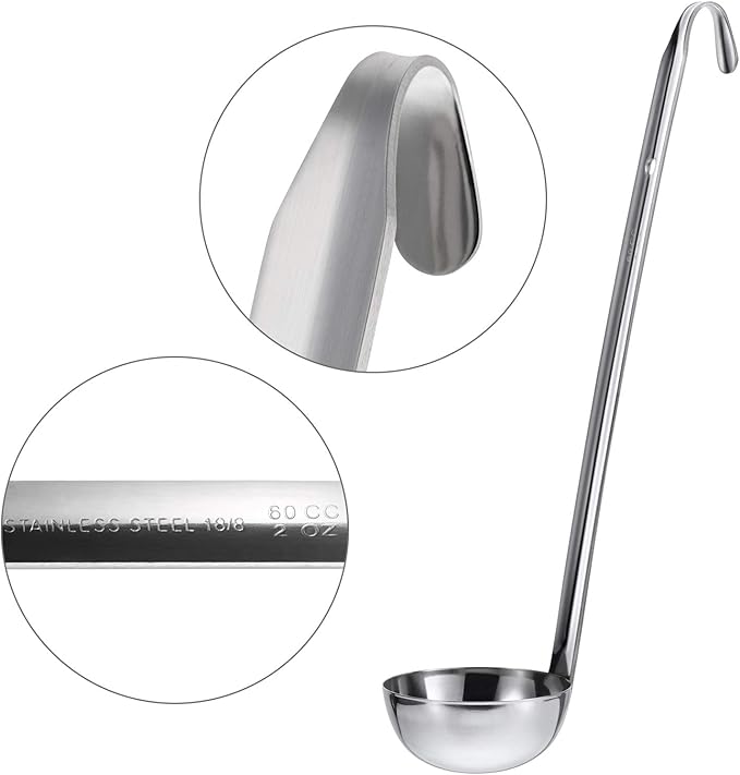 meekoo 3 Pieces Stainless Steel Ladle Soup Handle Ladle with Pouring Rim for Kitchen Cooking Soup Sauce(2 oz)