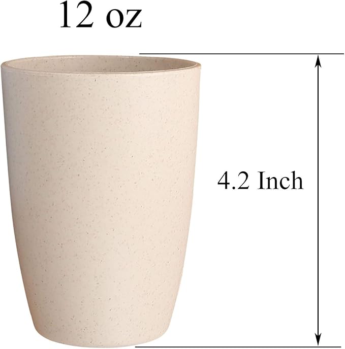 LuckyZone Wheat Straw Unbreakable Cup (12 oz) - Reusable Drinking Glasses Set of 5 - Dishwasher Safe Tumbler - BPA Free & Eco-Friendly (5Pcs)