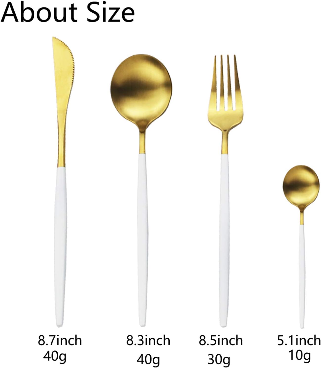 JASHII Silverware Set, 24-Piece Stainless Steel Flatware Set,Kitchen Utensil Set Service for 6,Tableware Cutlery Set for Home, Dishwasher Safe (Matte White handle gold)