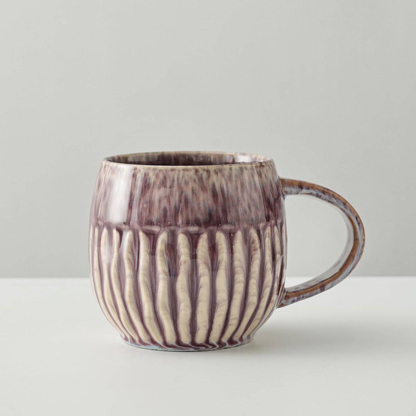 20oz Raku Glaze Coffee Mug - Unique Handcrafted Look Ceramic Cup, Large Tea Mug, Microwave & Dishwasher Safe (Purple)