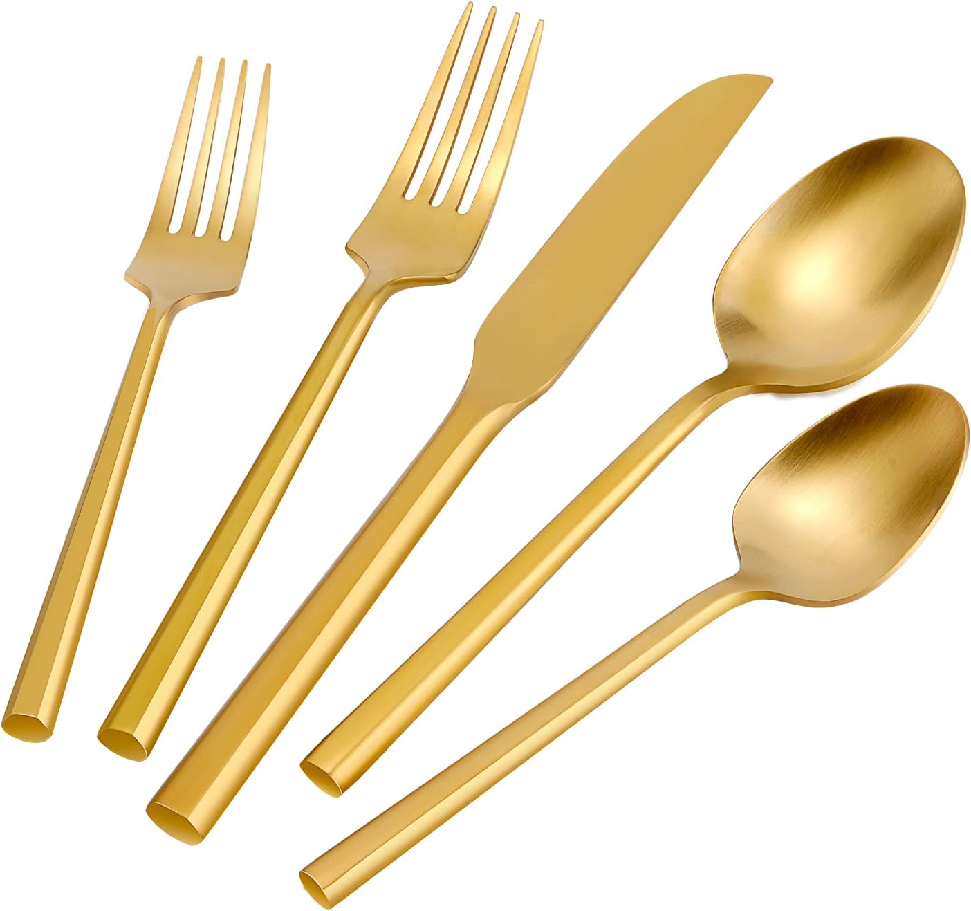 DEACORY Silverware Set Flatware Set Matte Gold Cutlery Set Heavy Hexagon Handle Stainless Steel 60 Pieces Dishwasher Safe Service for 12