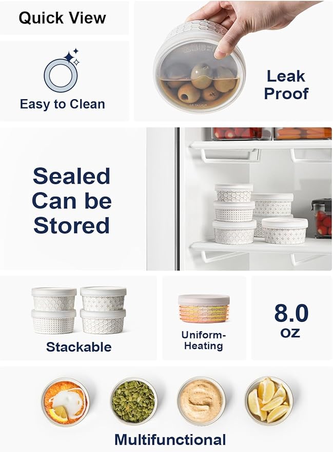 LE TAUCI Ramekins Oven Safe with Lids, 8 oz Ramikin Set for Creme brulee, Souffle, Dipping Sauces, Ceramic Food Storage Containers, Baking Dishes - 4.4 inch, Set of 4, Arctic White