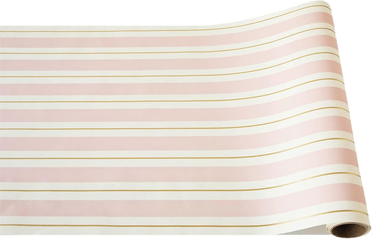 Pink Gold Striped Table Runner - Disposable Paper Table Runner Roll for Parties or Weddings - American Made