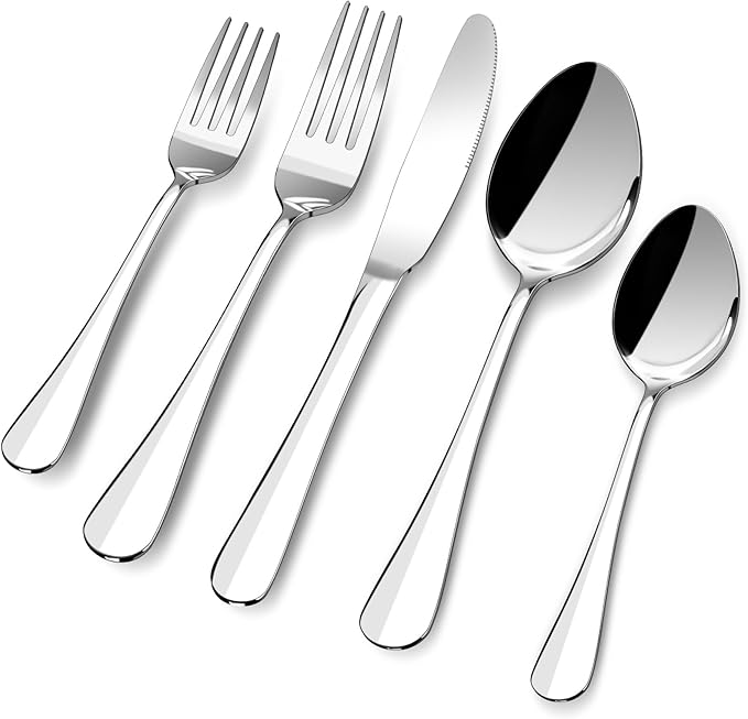 Silverware Set, 20 Piece Flatware Cutlery Set for 4, 18/8 Stainless Steel Silverware Mirror Polished Dishwasher Safe for Home, Restaurant, Wedding, Party Cutlery(Silver, 20 pieces for 4)