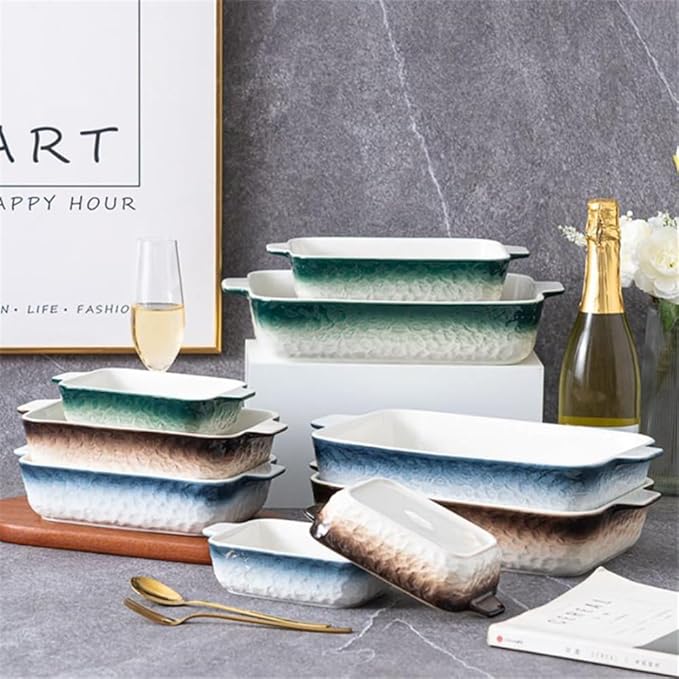 Lavandi Ceramic Bakeware Set, Rectangular and Wide Baking Pans, Oven/Microwave/Dishwasher Safe (Grayish blue, 8 inches)