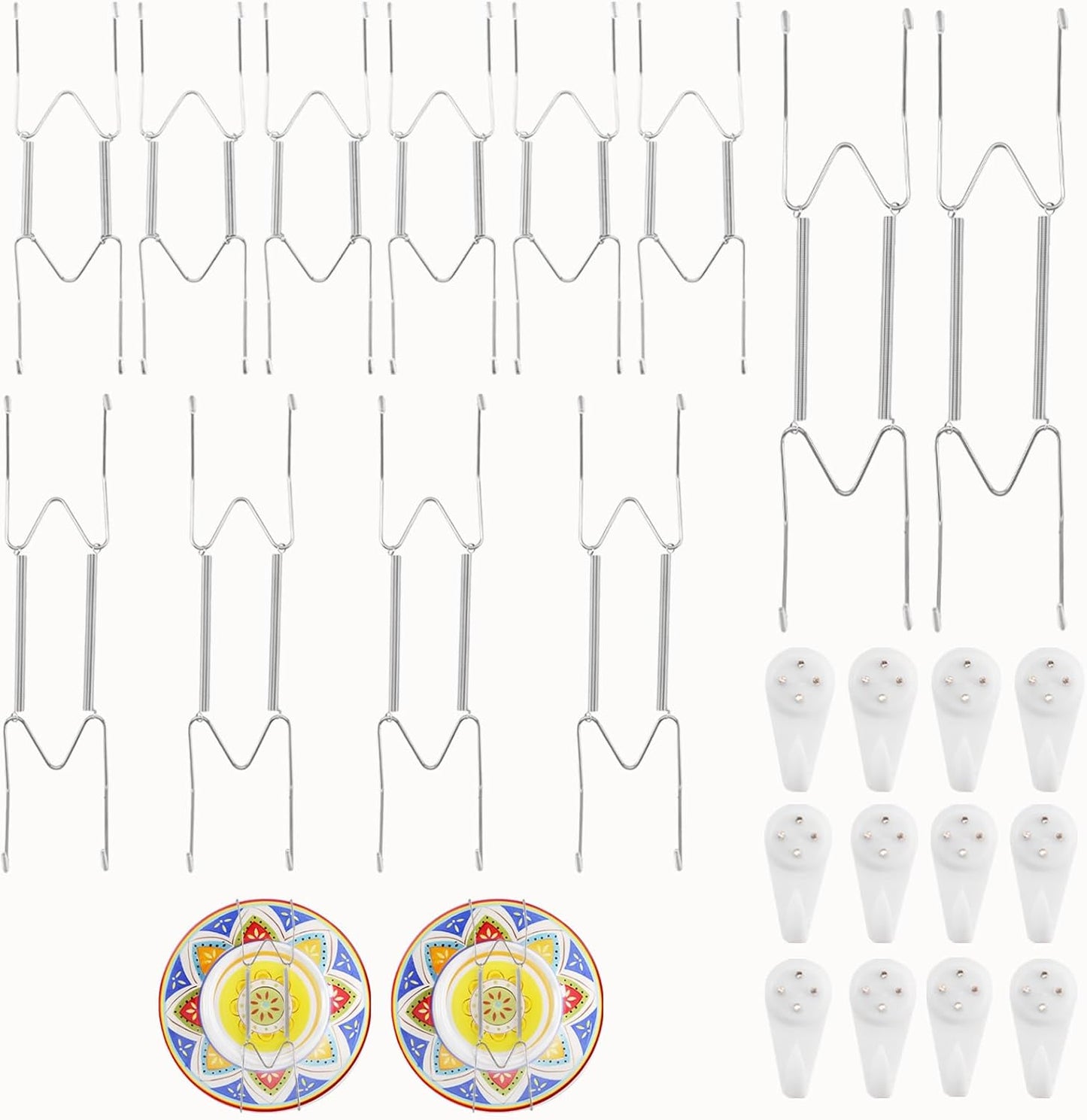 12 Pack 8/10/12 Inch Decorative Plate Medium Plate Hangers for The Wall, Invisible Stainless Steel Wall Hangers for Display with Hooks, for Platter/Dish/Picture(Silver)