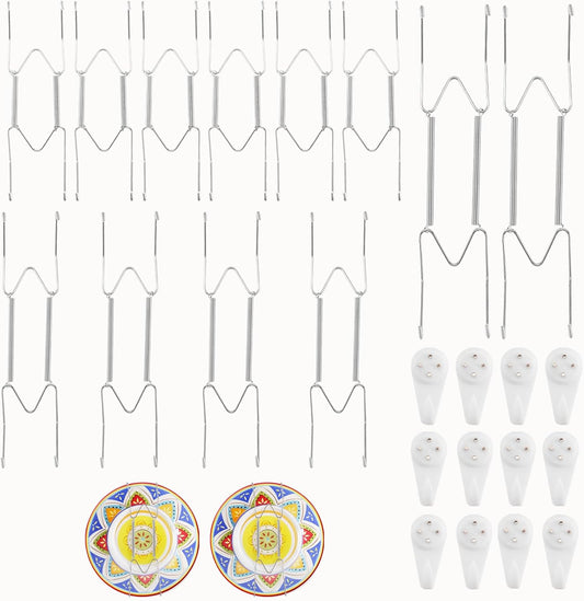 12 Pack 8/10/12 Inch Decorative Plate Medium Plate Hangers for The Wall, Invisible Stainless Steel Wall Hangers for Display with Hooks, for Platter/Dish/Picture(Silver)