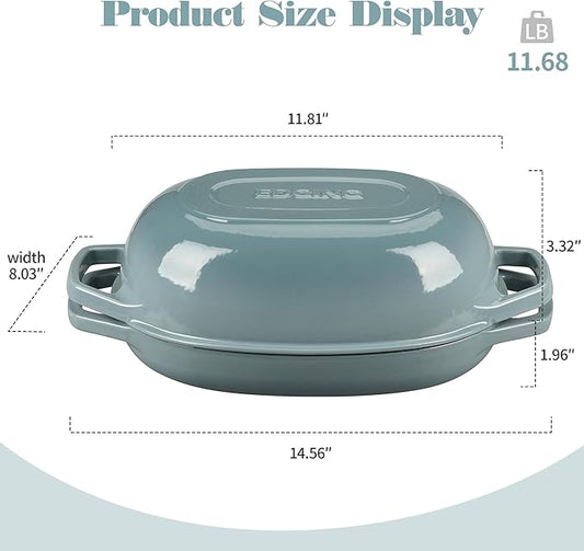 Enameled Cast Iron Oval Dutch Oven Pot with Lid, Dutch Oven for Sourdough Bread Baking, Oval Bread Pan, 5qt, Seasalt