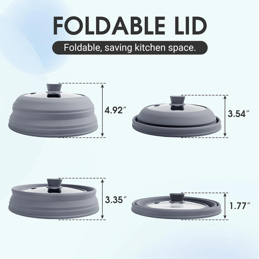 Microwave Splatter Cover for Food Collapsible Glass Microwave Cover Silicone Splatter Guard Dishwasher Safe Splatter Lid for Plates, Bowls, Pots & Stovetop Cooking 10.8" Gray