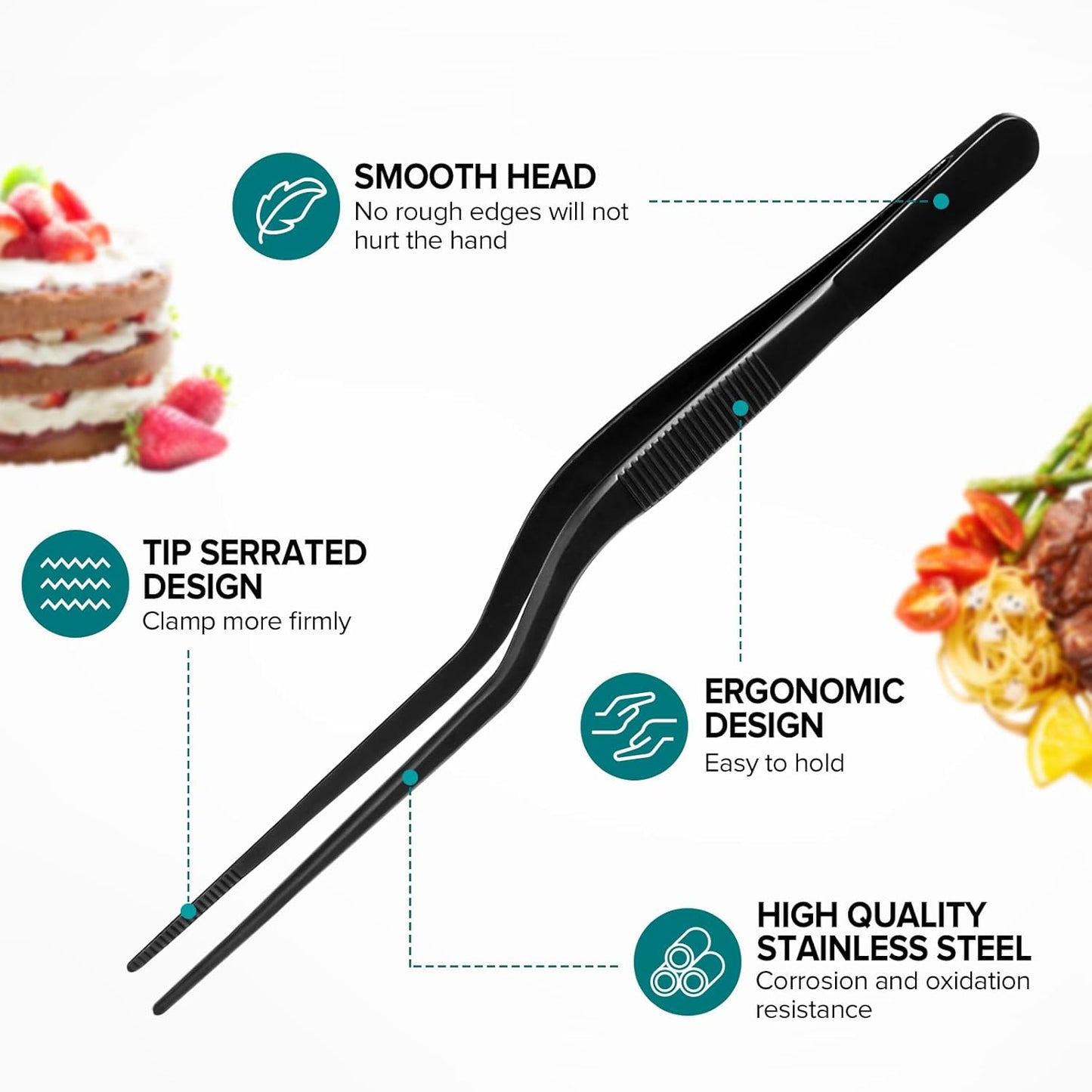 Kitchen Tweezer Tongs Set,6 Pcs Kitchen Tweezers,6.3" Cooking Tweezers Set,Stainless-Steel Food Chef Culinary Tweezers Tongs for Baking Decorating Feeding Plating,Black