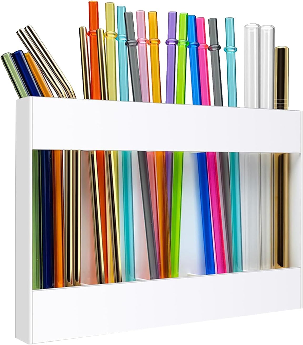 Acrylic Straw Holder Organizer - Cabinet Door Mounted with Adhesive Tape, Reusable Storage for Drinking & Tumbler Straws, Space Saving Kitchen Organization