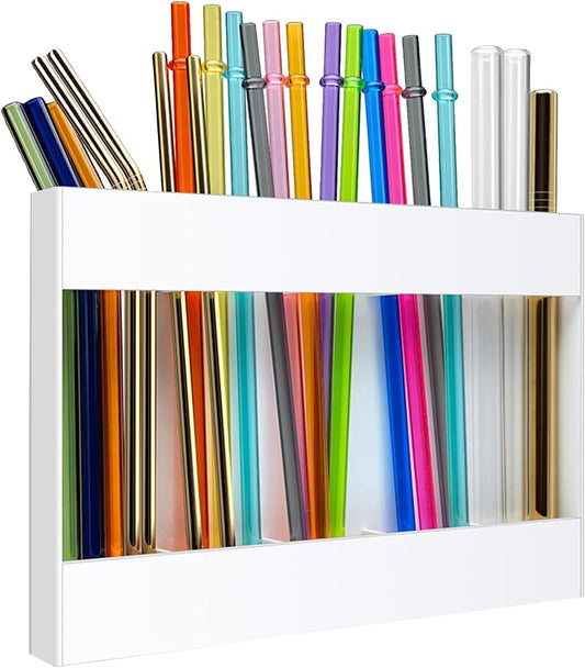 Acrylic Straw Holder Organizer - Cabinet Door Mounted with Adhesive Tape, Reusable Storage for Drinking & Tumbler Straws, Space Saving Kitchen Organization