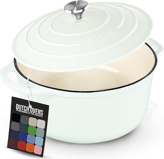 Zulay Kitchen 6 Quart Enameled Cast Iron Dutch Oven Pot with Lid – Premium Durability & Oven Safe up to 500°F – Heavy Duty Cookware Perfect for Bread Baking, Stews, Braising & Roasting – White