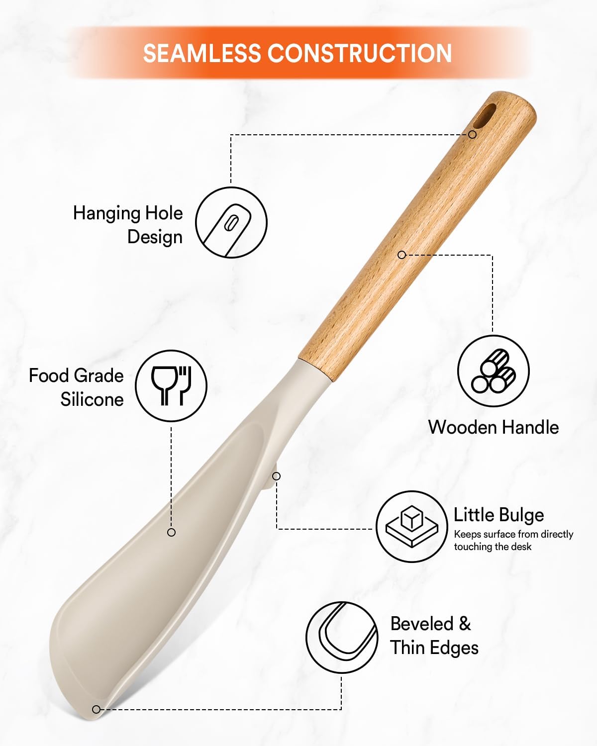 Multifunction Spatula Spoon for Nonstick Cookwares, Great for Cooking and Serving, Sturdy BPA-Free Matte Silicone, Wood Handle Spatula for Mixing, Scoop, and Scrape, Khaki(2 pack,11.4" & 13.4")